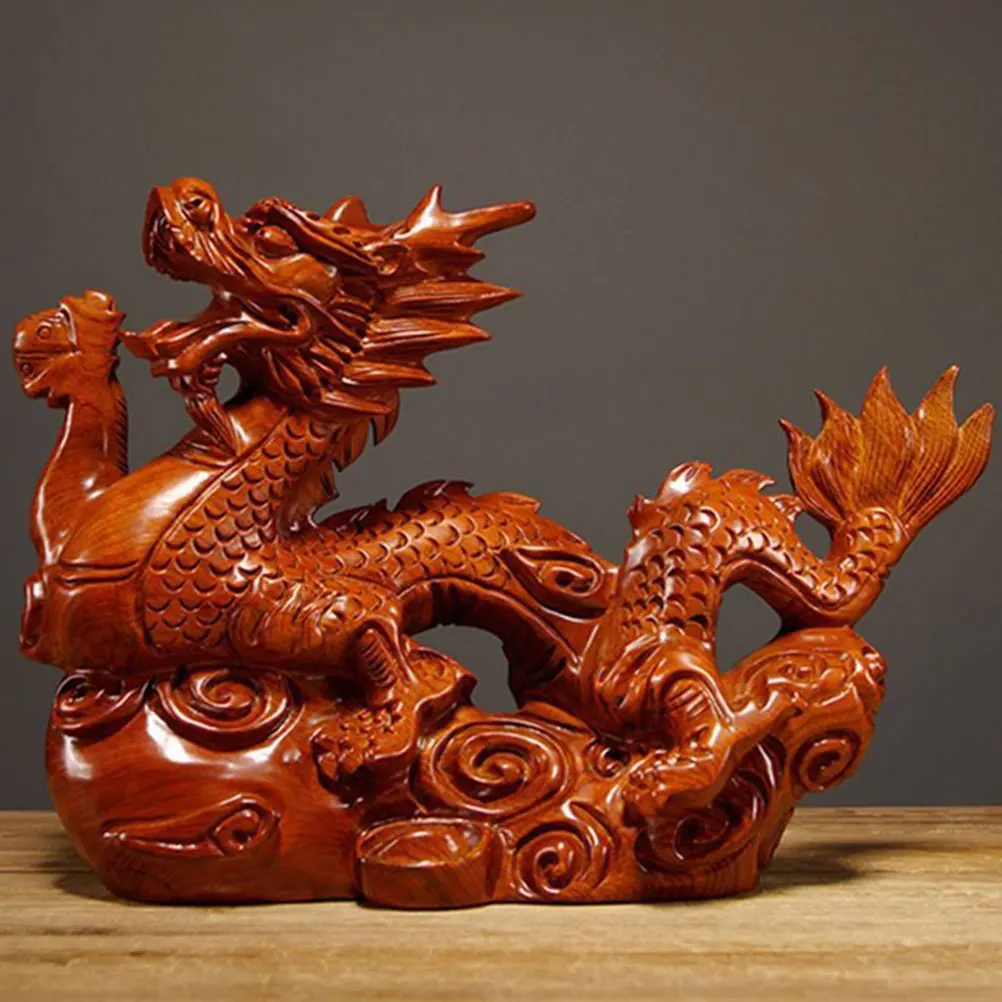 Wooden Dragon Figurine Creative Chinese Dragon Ornament Craft Figurine Tabletop Wooden Animal Decor Crafts Statue Style