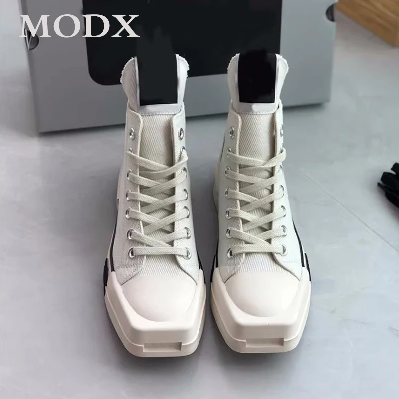 

Square Head Glossy Canvas Shoes Women Fashion Thick Bottom Lace Up Casual Sneakers 2023 New Unisex Street Style Slim Board Shoes