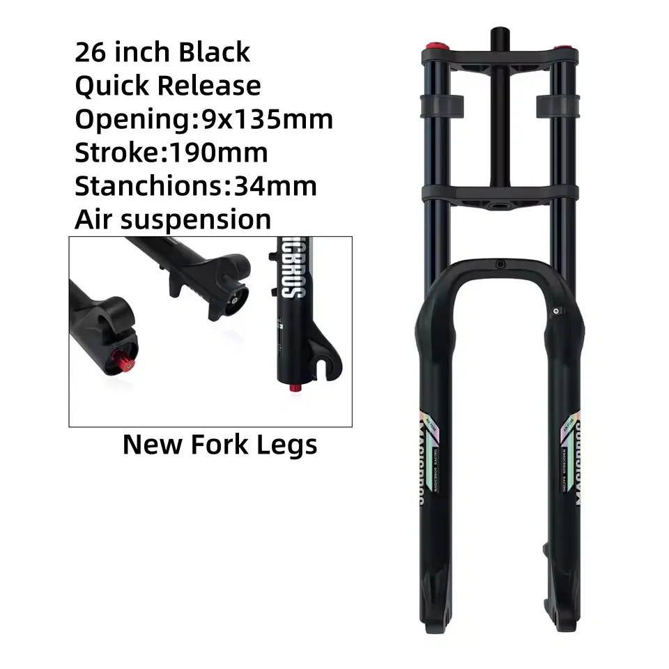 MAGICBROS 20"/26" *4.0 Dual Schouder Luchtvork voor Strand Sneeuwfiets Elektrische fietsen Dubbele Kroon Vork QR/Thru-As Reizen 190MM