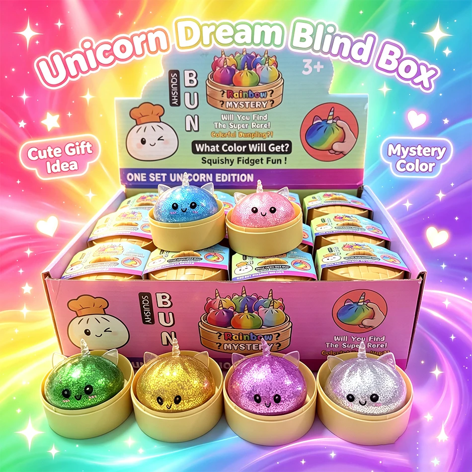 Hot Selling New Arrival Simulation Unicorn Dumpling Squishy Stress Toy with Bamboo Steamer Box Stress Relief Creative Gift