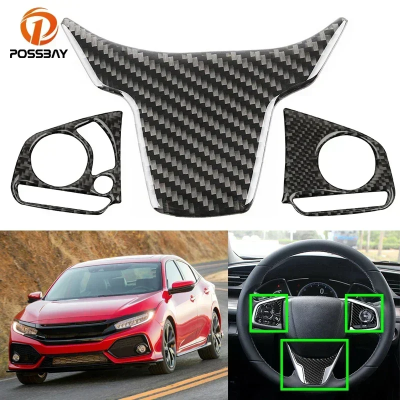 Car Steering Wheel Cover Trims Accessories Carbon Fiber Interior Mouldings for Honda Civic 10th 2016 2017 2018 2019 2020 2021