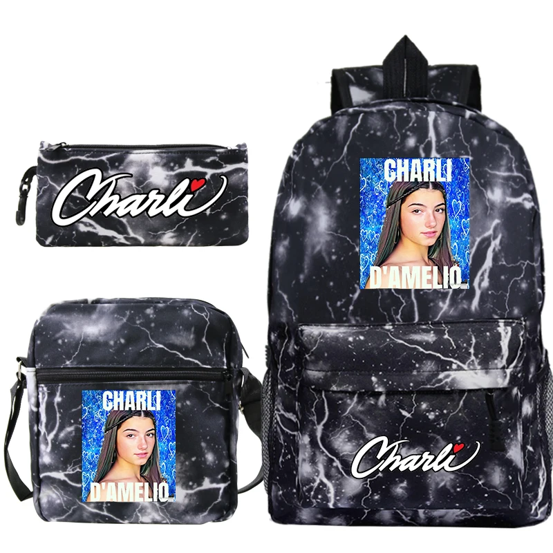 Mochila Charli Damelio Mochila 3 unids/set mochilas escolares mochilas casuales mochilas escolares bolsas para adolescentes niñas niños