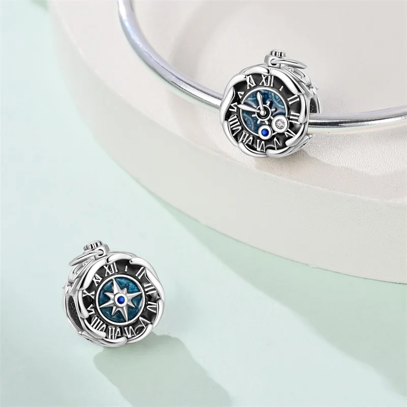 Silver Time Travel Clock Charms Beads Fit Original Bracelet Bag Keychain Earring Charm Bead Pendant Diy Women Jewelry Gift