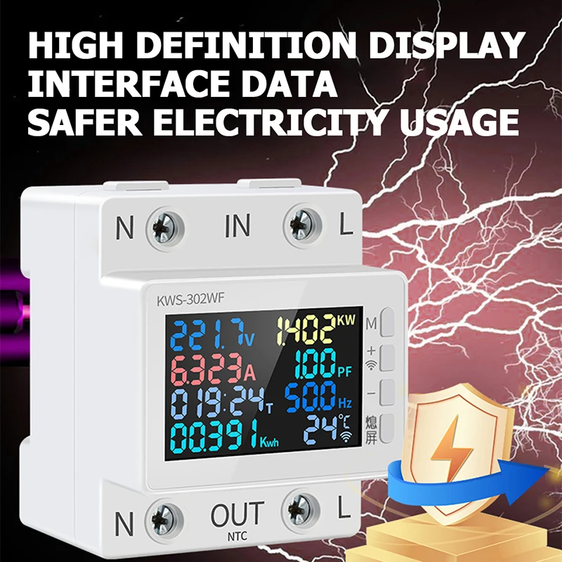 170-270V/63A Miernik mocy 8w1 Kolorowy ekran Wielofunkcyjny woltomierz energii prądu przemiennego Napięcie Ampery Watt Kwh Miernik Zdalne sterowanie