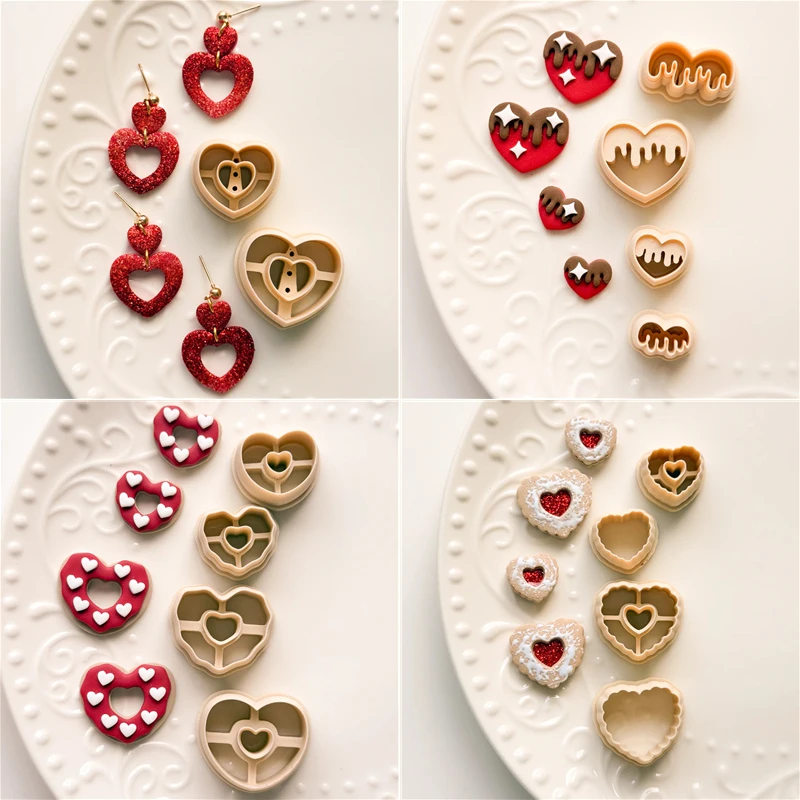 Heart Donuts Jam Cookies Polymer Clay Cutters Chocolate Classic Heart Dangle Pottery Clay Earrings Jewelry Ceramics Cutting Mold