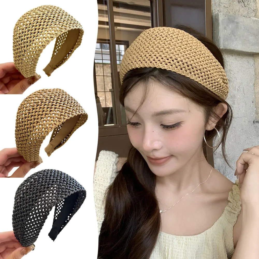 

Bohemian Rattan Weaving Hairband for Women Straw Braided Headband Widened Women Hair Hoop Wide-Brimmed Headwear Hair Accessories
