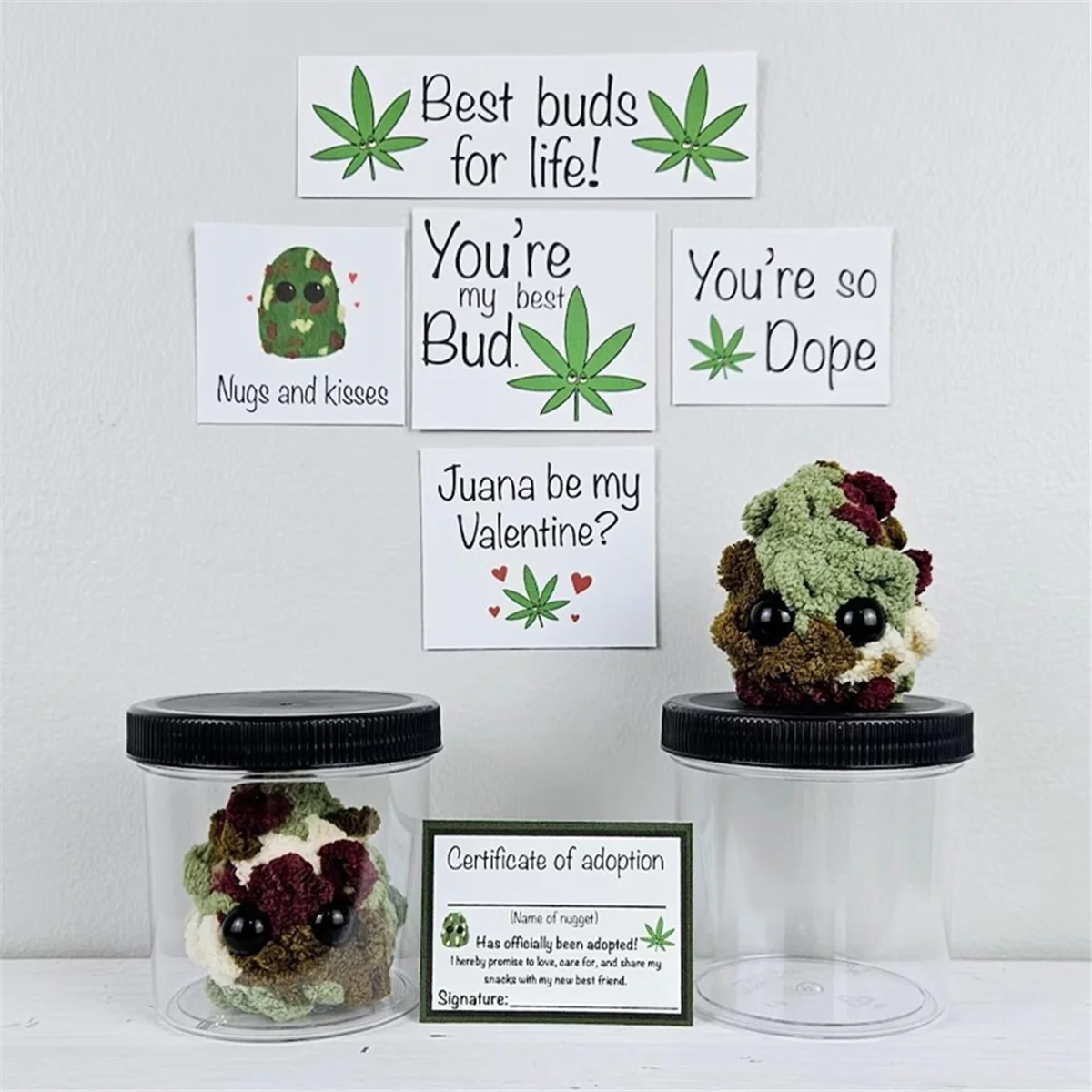 Adopt A Weed Plushie, Smoke Bowl and Weed T Plushie, Little Weed Plushie, 2Inch PlushToy with Certificate