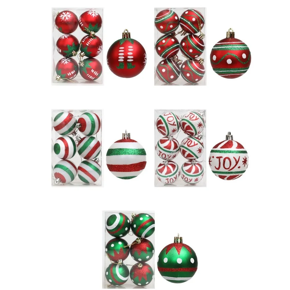 6Pcs/Box Electroplated Painted Ball Christmas Tree Ornament Plastic DIY Crafts Painted Christmas Gifts Boxes Pendant Pendant