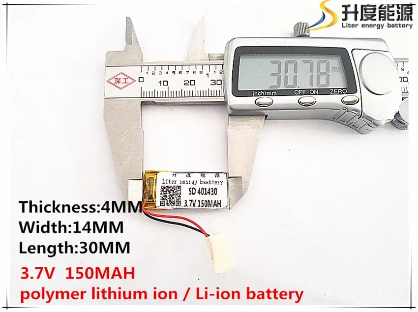 1pcs [SD] 3.7V,150mAH,[401430] Polymer lithium ion / Li-ion battery for TOY,POWER BANK,GPS,mp3,mp4,cell phone,speaker