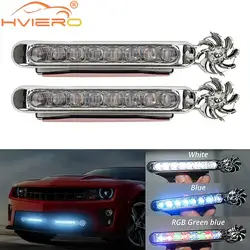 2X Rüzgar Enerjili Araba Gündüz Farları 8LED Dönme Fanı Gün Işığı Gerek Yok Harici Güç Kaynağı Otomatik Dekoratif Lamba DRL Led