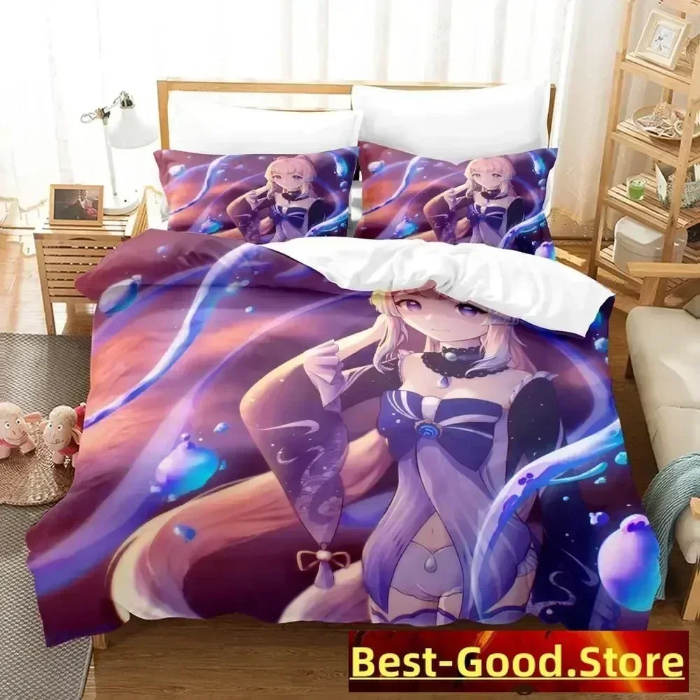 Genshin Impact Sangonomiya Kokomi Bedding Set Cartoon Anime three-piece set Adult Kid Bedroom Duvetcover Sets 3D Kawaii Girls