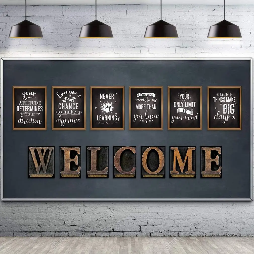 Industrial Chic Bulletin Board Posters, Inspirational Quote Positive Affirmation Motivational Welcome Sign for School Decor