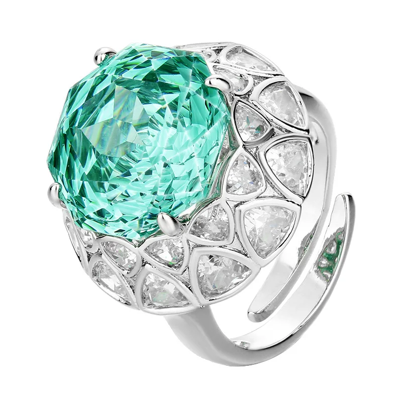 Adjustable Square Cut Colored Gem Cocktail Rings Green Purple Pink Vintage Halo Design Cubic Zirconia Party Jewelry for Women