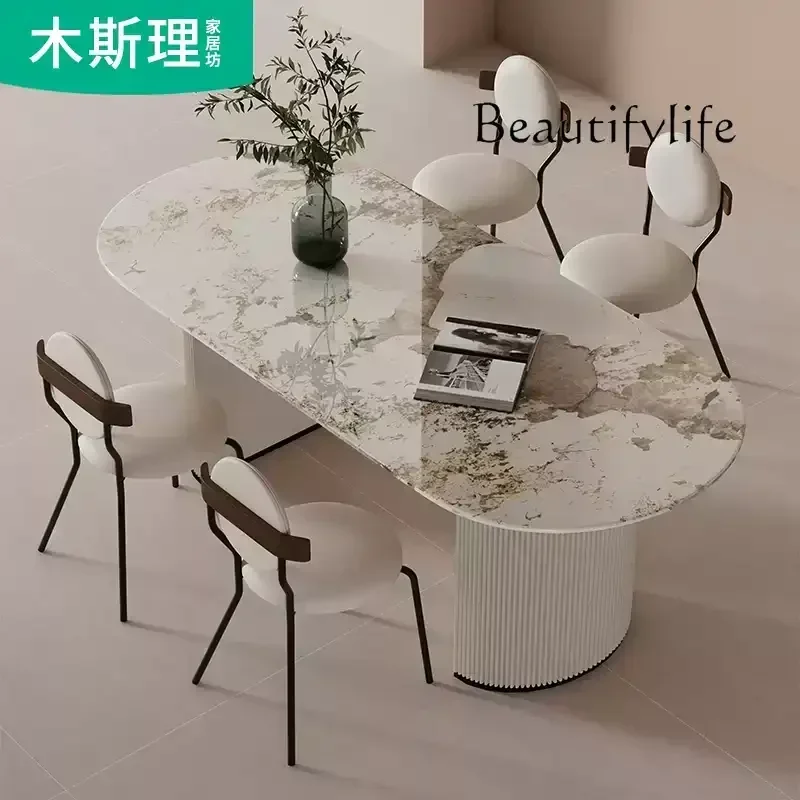 Nordic Cream Wind Slate Dining Table Oval Household Simple Dining Table