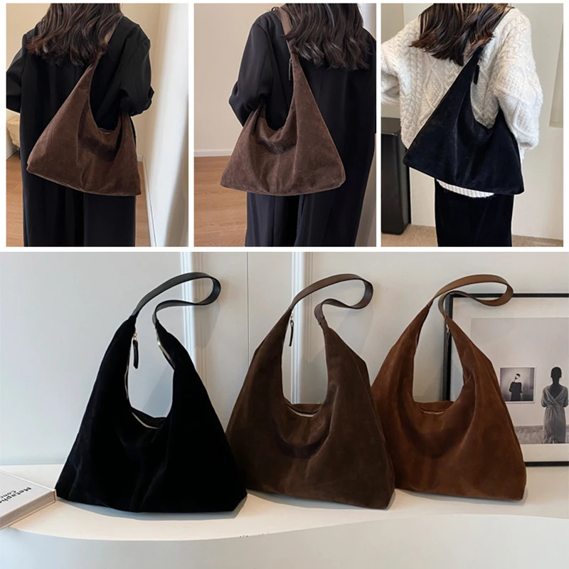 Vintage Suede New Large Capacity Women Tote Bag 2025 Autumn Winter Commute Shoulder Crossbody Bags Fashion Trend Underarm Bags