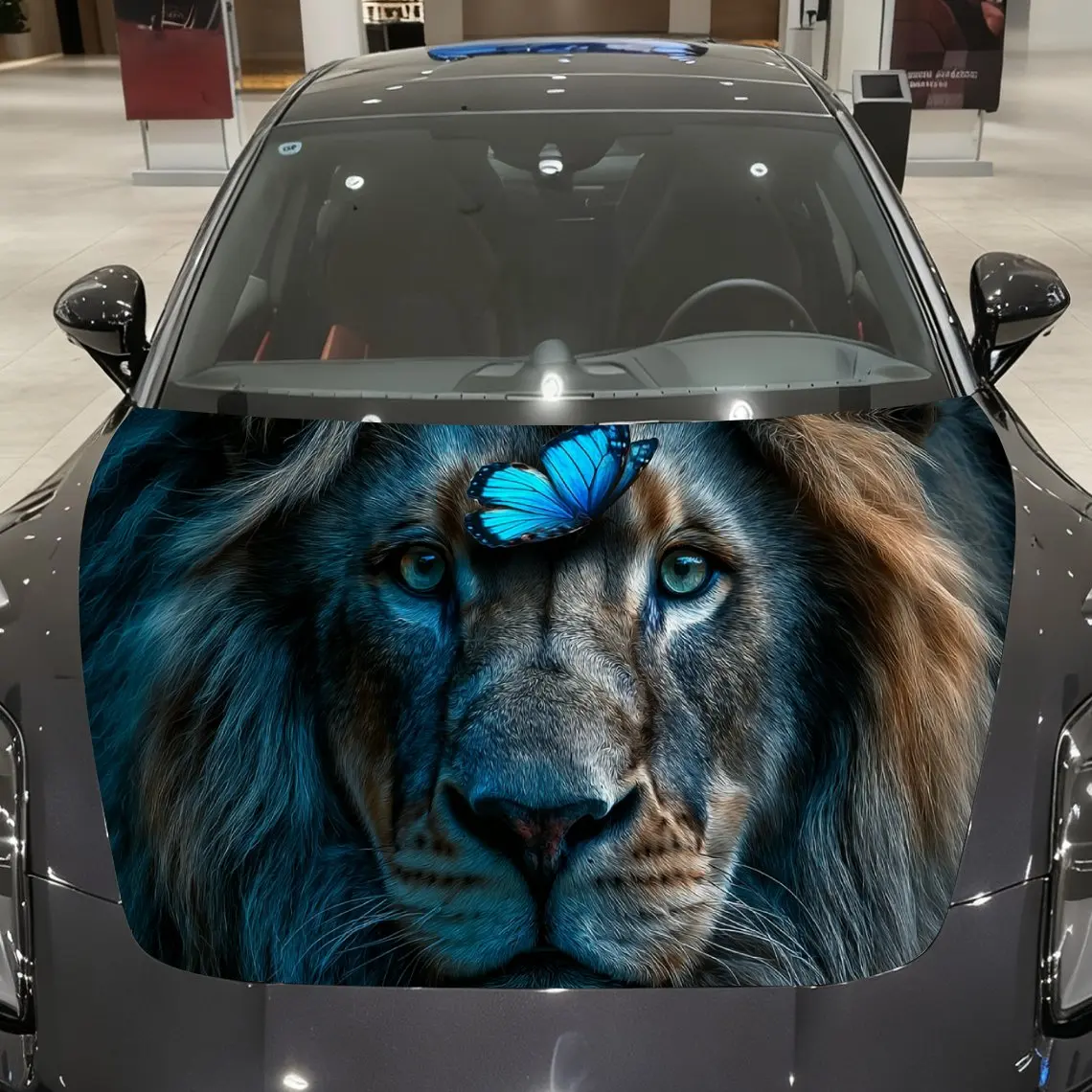 

Butterfly & Lion Art Car Vinyl Wrap, PVC Material Waterproof Car Hood Sticker, Self-Adhesive Scratch-Resistant Stickers for Engi