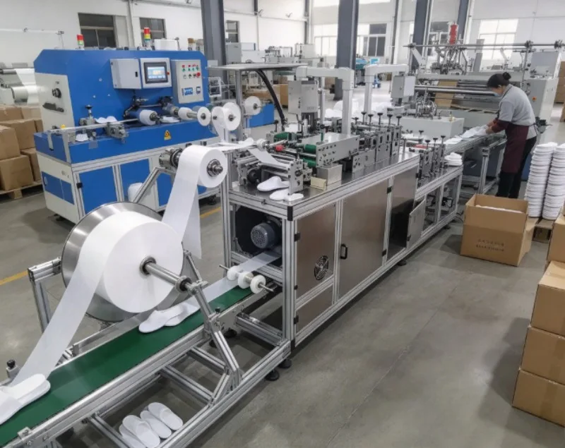 Disposable Slipper Making Machine Produce Soft Nonwoven Hotel Guest Slippers With Custom Printing Function