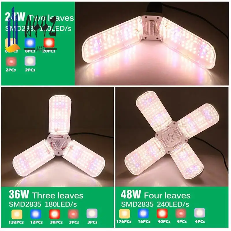 

A44Z-LED Grow Light Foldable Phyto Lamp Full Spectrum Bulb For Indoor Plants Bloom Flowering Grow Lamps Garden E27
