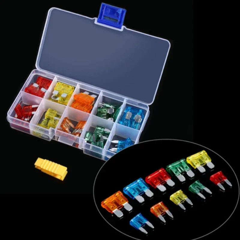 Kit de fusibles hoja estándar y Mini para coche, juego surtido 50 piezas, 5/10/15/20/30A, para motocicleta, barco, camión