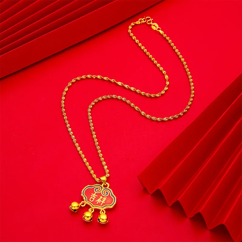 Elegant Banquet Lucky Ruyi Pendant With Necklace For Women 24K Gold AU999, Eye catching Party Women Jewelry