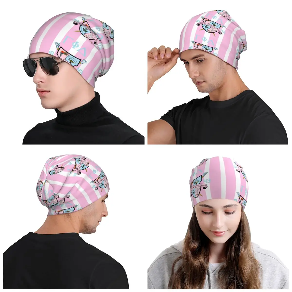Custom Pink Blue Gamma Phi Delta Visual Feature Beanie Cap Winter Bonnet Homme Knitted Hats Cool African Skullies Beanies Caps - view 6