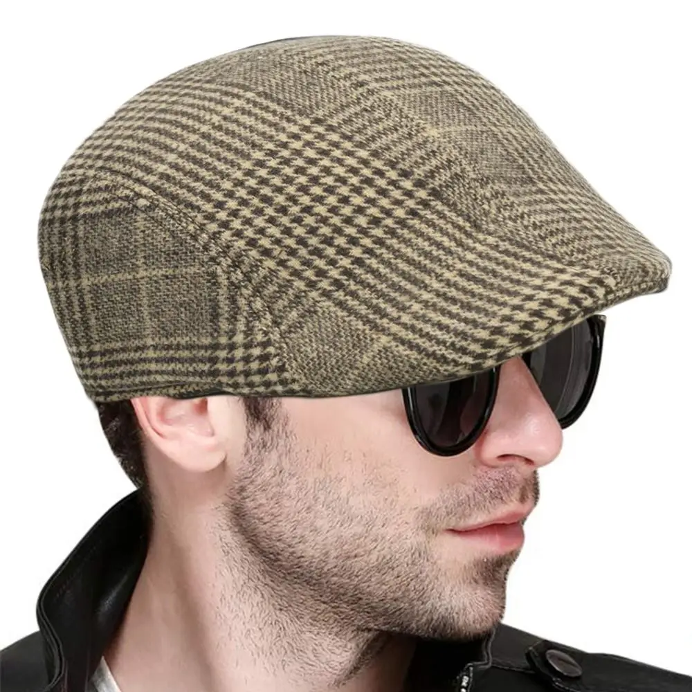 Ciepła, z wełny czapka z tkaniny do przodu dla mężczyzn kobiet jesień zima wiatroszczelna miękka krata Beret Unisex Peaky Blinders czapka