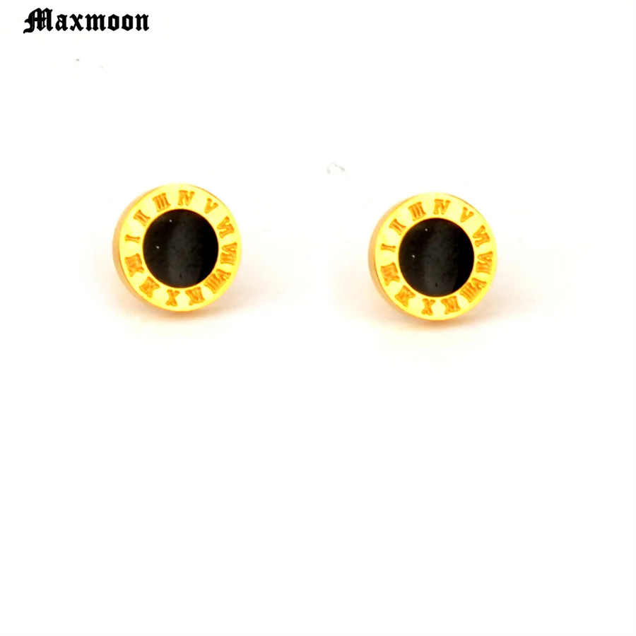 1pair Fashion New Stainless Steel Stud Earrings for Women Men Jewelry Vintage Roman Numerals Small Earring