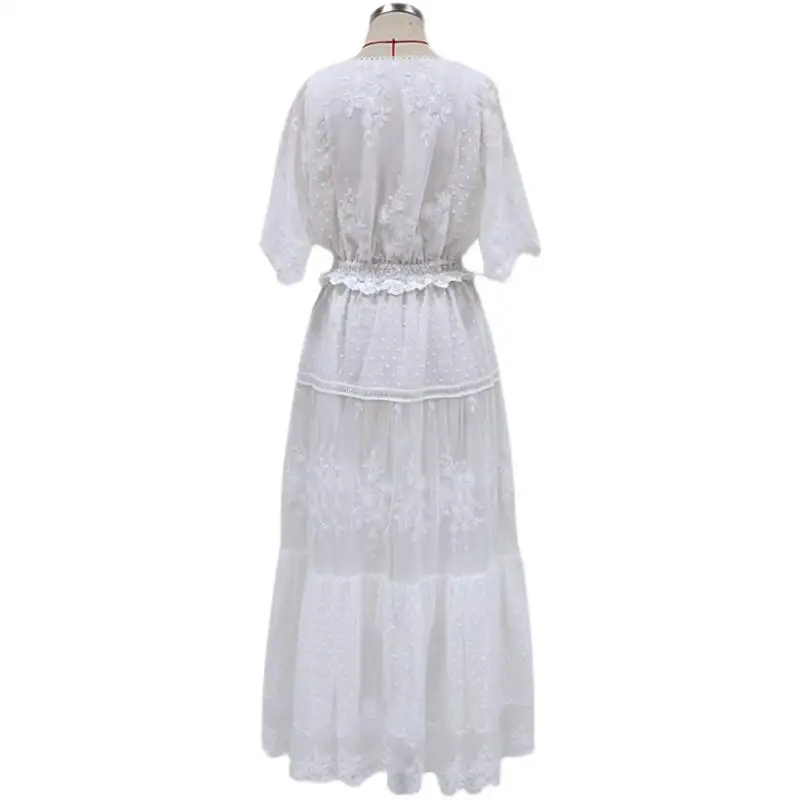 صيف جديد حجم كبير الدكتور V-Ne ort Sve الدانتيل تقليم الأبيض ألف خط تنورة عالية الخصر طويلة الدكتور المرأة Faion السيدات الدكتور #5