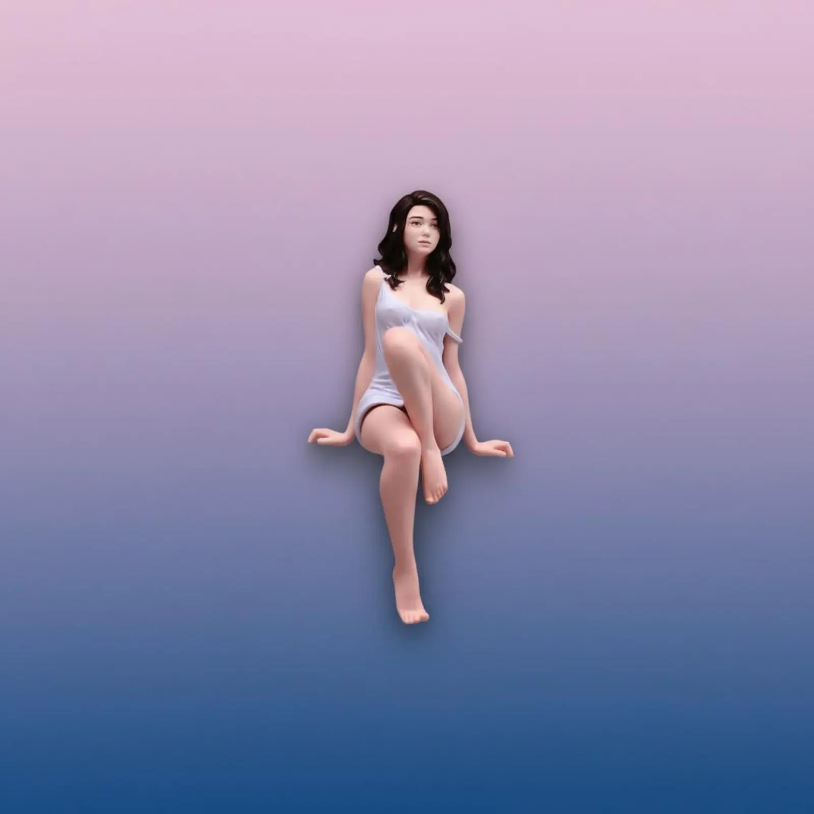 Painted Female Miniature Realistic Intricacy Sitting Female Figurine Barefoot Female Model Handmade for Dioramas