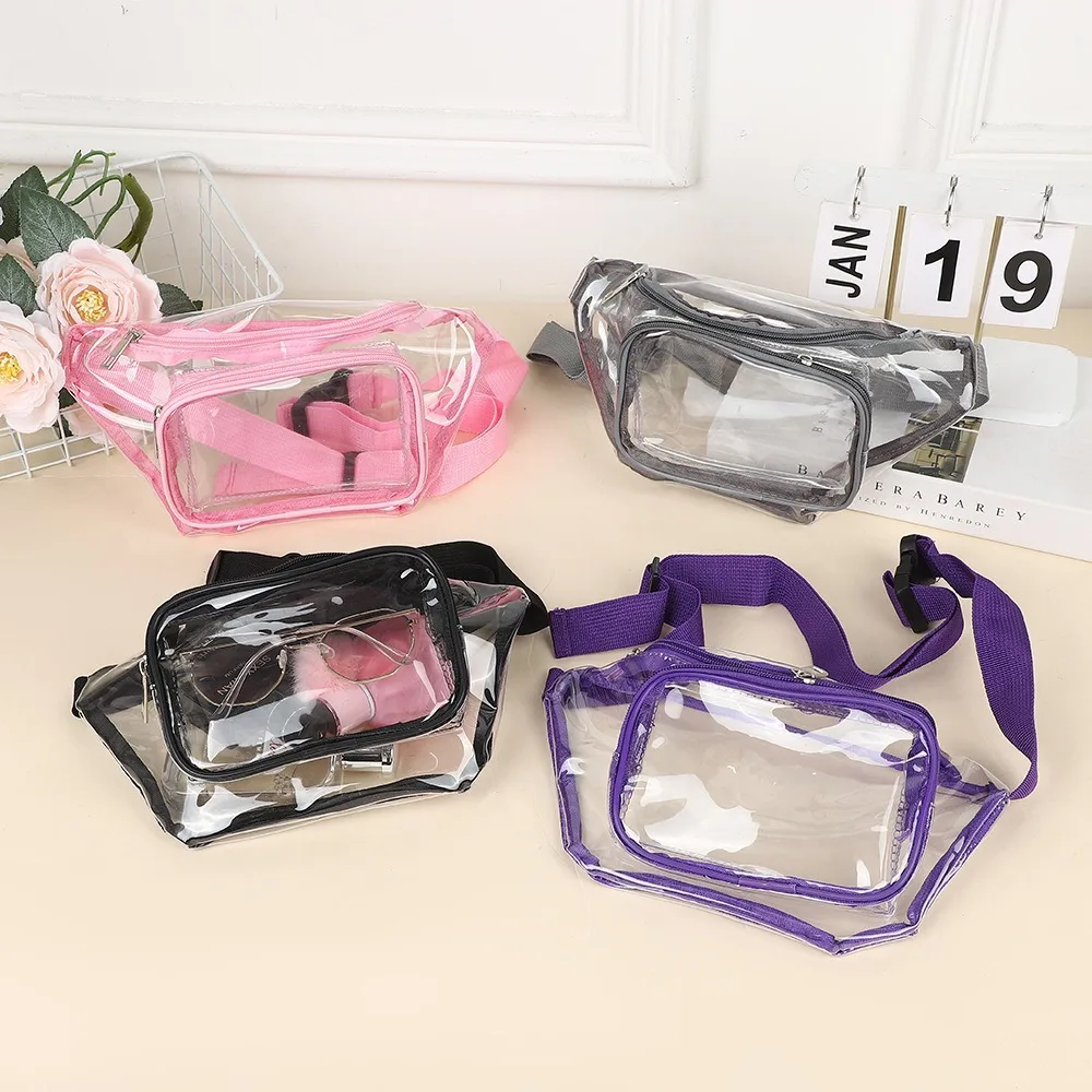Clear Fanny Pack Transparent PVC Multi Color Adjustable Belt Bag Waterproof Hands Free Stadium Approved Concerts Women Girls Gym