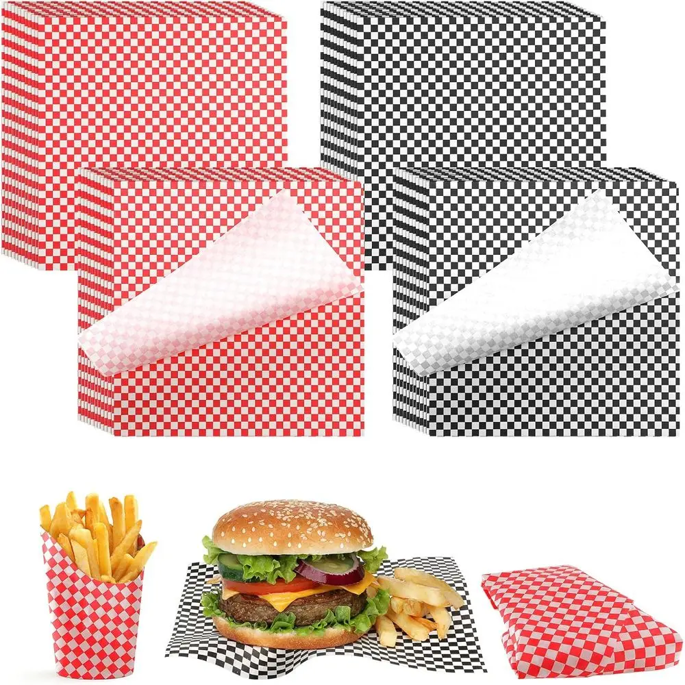 

1000 Pack 12x12 Sandwich Wrapping Paper, Checkered Deli Basket Liners, Food Basket Wraps for Bread & Sandwiches (Black, Red)