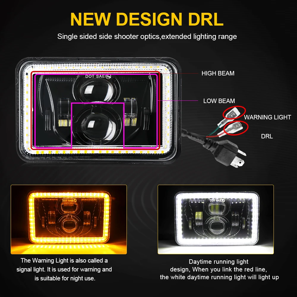 HAOLIDE 4x6 pouces rectangulaire phare LED lampe de signalisation blanc feux de jour pour Peterbilt Kenworth Freightliner 12V 24V