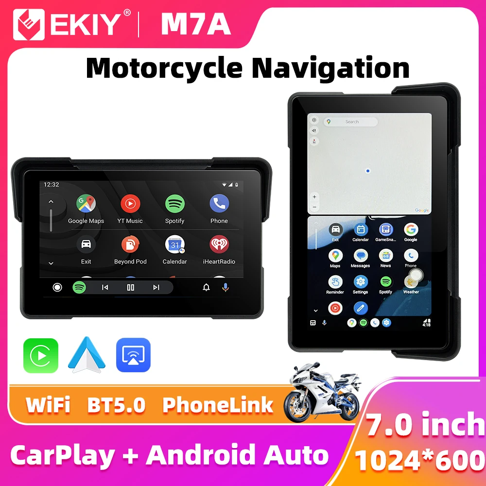 

EKIY 7.0 inch Wireless CarPlay Moto Android Auto Portable Digital Motorcycle Dashboard GPS Navigation Removable Display Screen