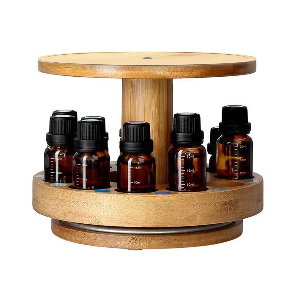 

Essential Oil Storage Holders Diffuser Organizer Rack Bamboo Rotating Display Stands Holder