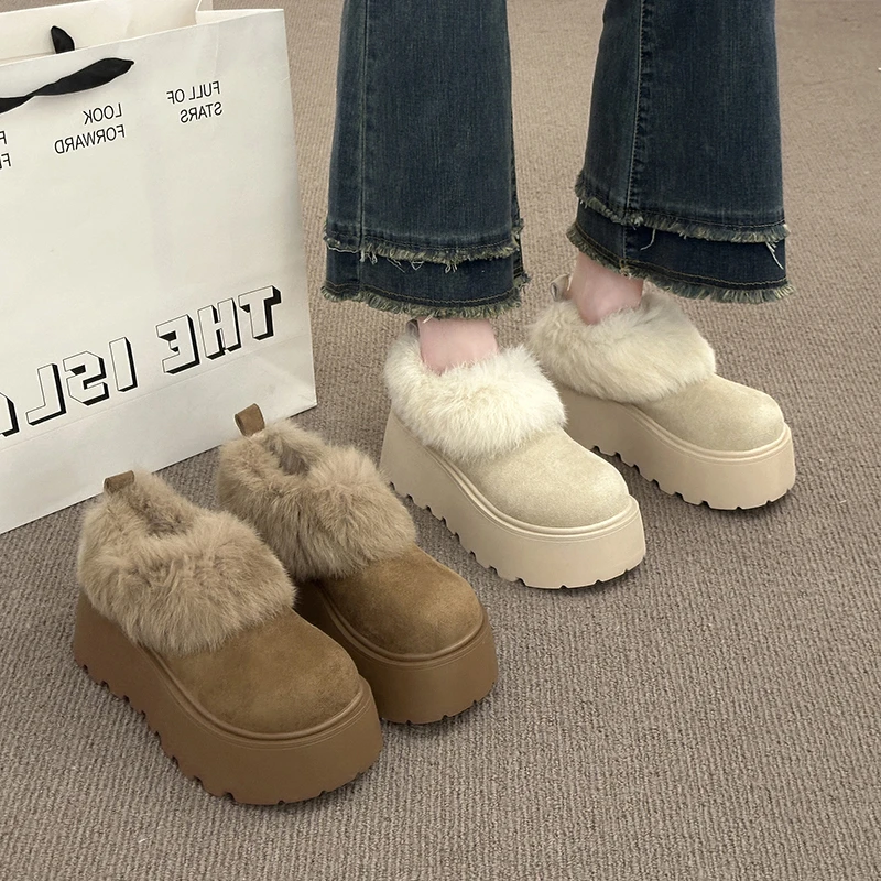 

Fur Lining Women Snow Boots Comfort Height Increase Keep Warm Cotton Short Booties Winter Women's Plush Slip On Shoes