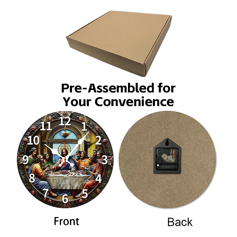 ساعة حائط معلقة خشبية مستديرة صامتة من The Last Supper، مناسبة لغرفة المعيشة والمكتب وغرفة الدراسة وغرفة النوم وديكور المنزل #6