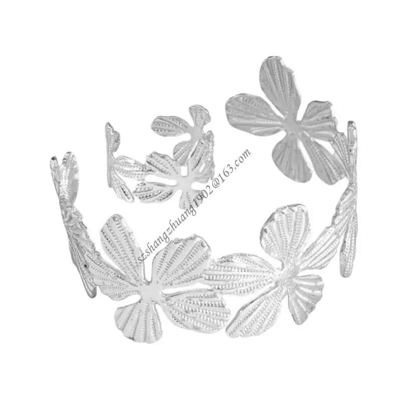 Q6RB 2PCS سوار زهرة قابل للتعديل وحلقات المطابقة مجموعة مجوهرات معدنية متينة #2