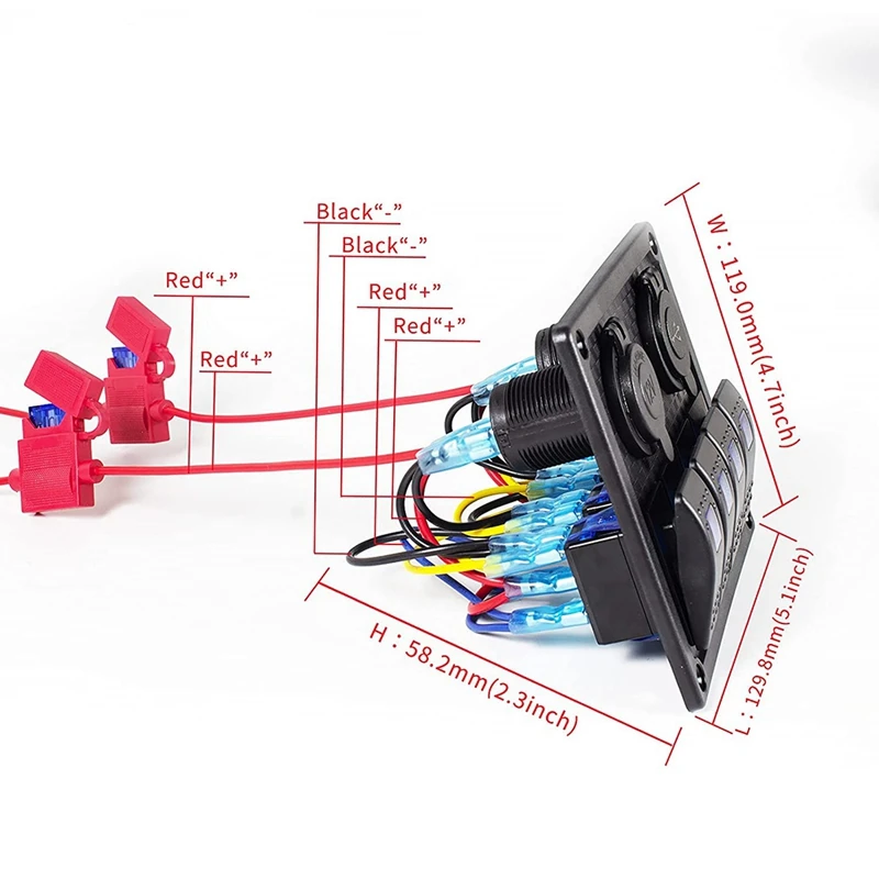 Marine Boat Switch Panel Waterproof,12/24V 4 Groups With Dual USB Slots Socket 10/20A LED Light Boat Switch Panels,Blue