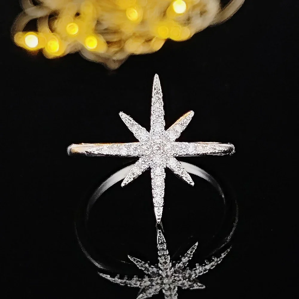 2025 nueva llegada diseño único color plata estrella anillo de moda para mujeres regalo del Día de San Valentín joyería al por mayor R5945