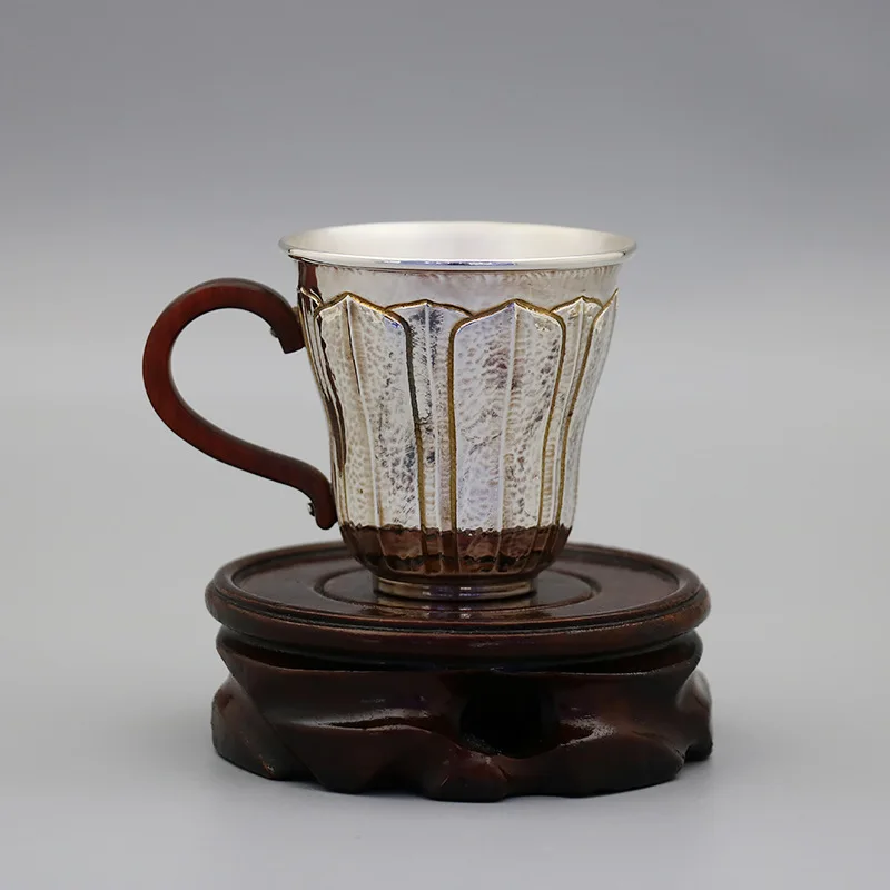 

Sterling silver, water cup, teacup silver 999 tea house ginkgo biloba leaves