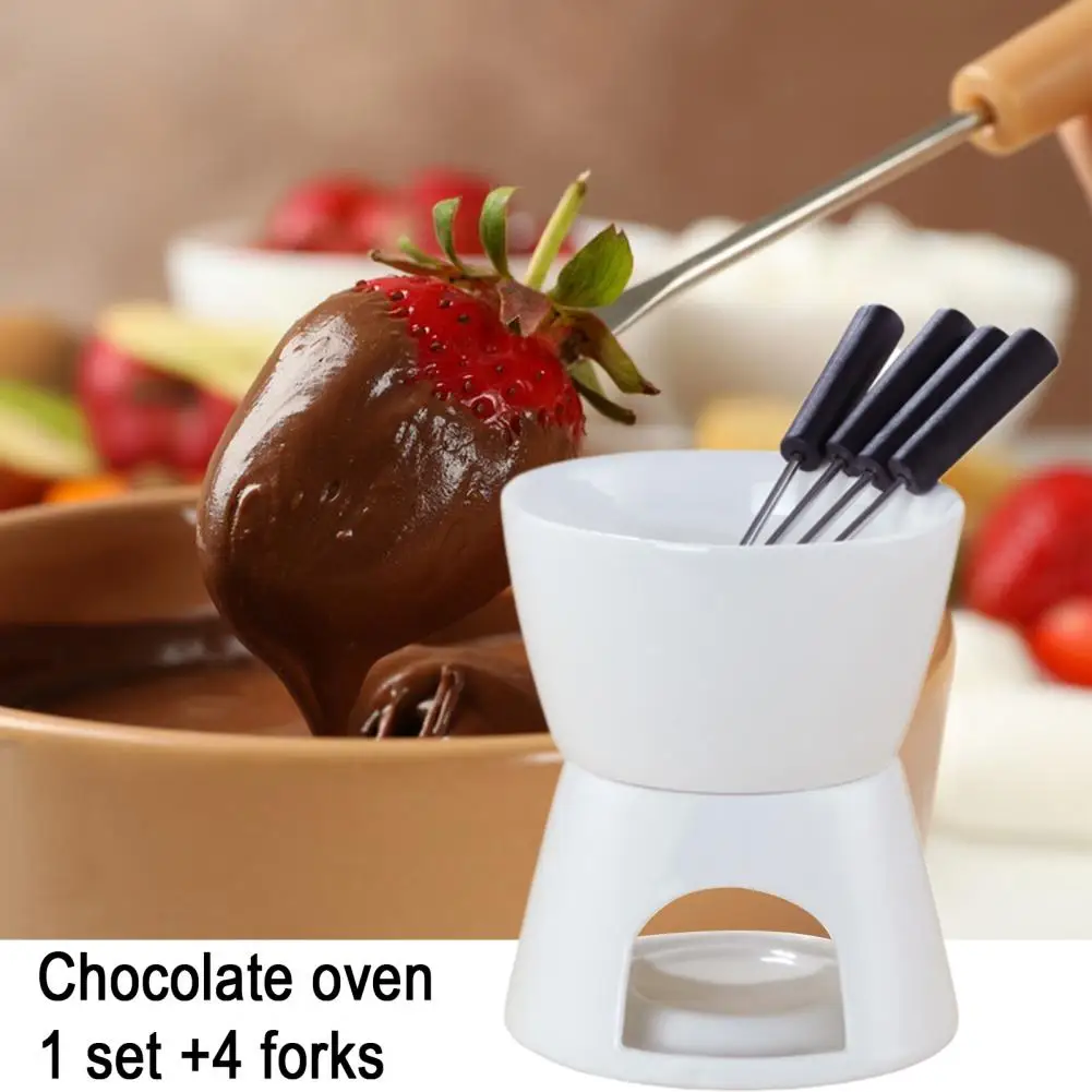 High Temperature Ceramic Pot Elegant Ceramic Fondue Butter Warmer Set for Chocolate Cheese Caramel for Even for Dipping