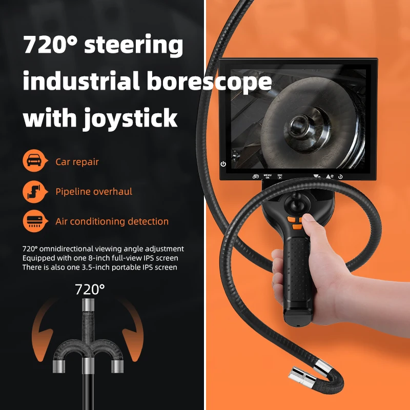 

5.5mm 360 Degrees All Way Steering Industrial Borescope Endoscope for Car Pipe Inspection Sewer Camera With 8 Inch HD Screen