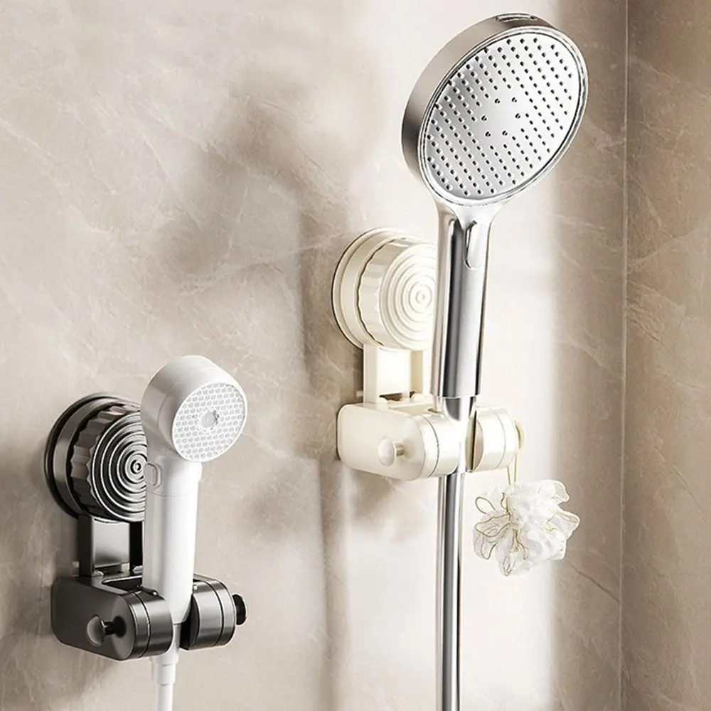 Suction Cup Shower Head Holder Relocatable Wall Mounted Showerhead Bracket with Hooks Adjustable Sprayer Fixed Base