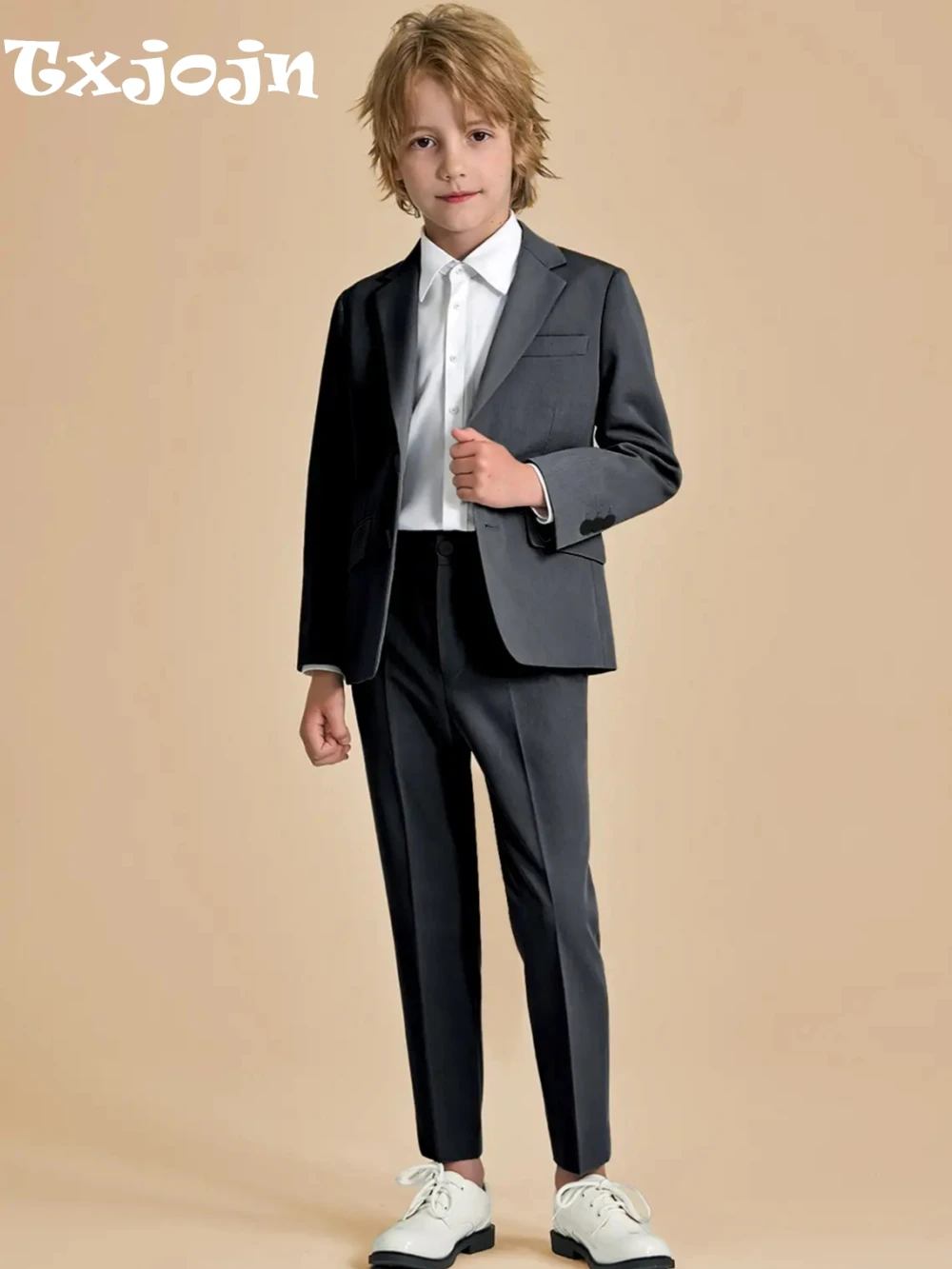 

Autumn Long Sleeved Boys Suits 2 Pieces Jacket Pants Host Costumes Notched Lapel Kids Suit Set Wedding Ring Bearer Outfit 2-20T