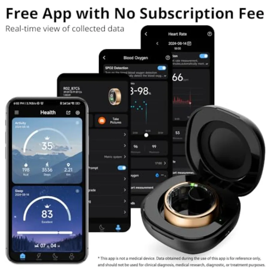 Smart Ring for Women and Men, No Subscription Fee, with a Charging Case, Supports Heart Rate, Blood Oxygen, Sle