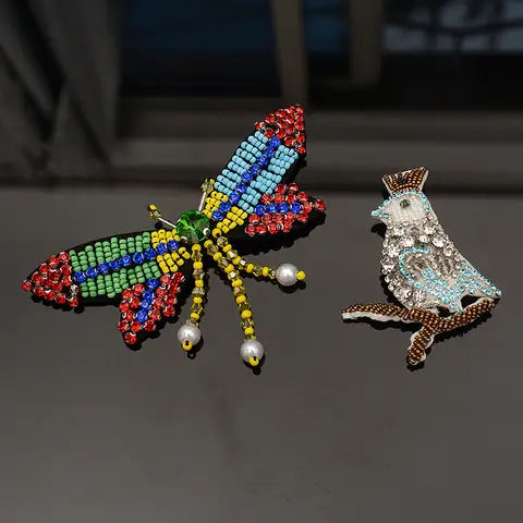 2pcs Beaded Butterfly Bird Patches,Rhinestone Animal Applique,Sew On Patch for Clothing Repair,bag Hat Decorative Accessories