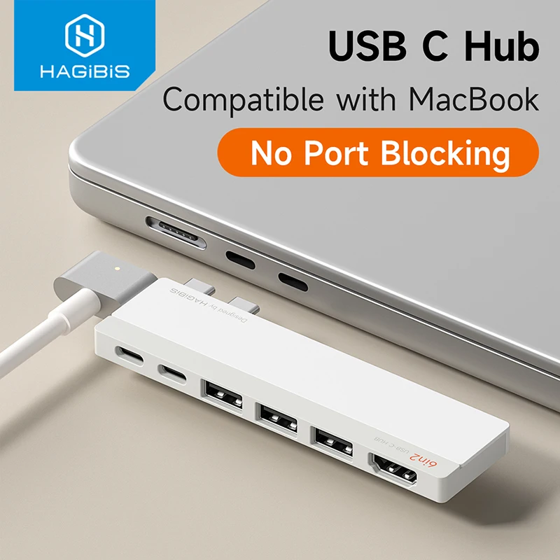 USB-C хаб Hagibis для MacBook: 6-в-2 / 5-в-2, двойная док-станция USB-C, 4K@60Hz HDMI, USB 3.0, многопортовый адаптер для MacBook Pro, Air, Neo
