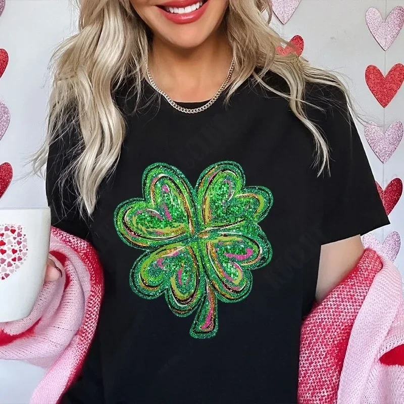Women St Patricks Day Lucky Shamrock Clover Graphic T Shirt Vintage Y2k Streetwear Casual Short Sleeve Female Holiday Party Tops