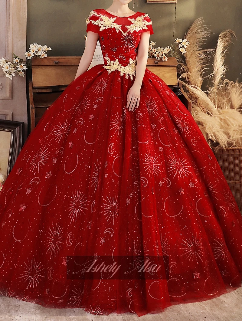 Ashely Alsa gambar asli anggur merah gaun pesta ulang tahun gaun Prom gaun Lengan renda Vestido De 15 16 tahun Anos Quinceanera Gaun