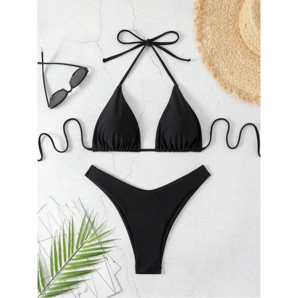 

V-Neck Halter Bikini Set Two Pieces Swimwear Bathing Suit Beach Outfit Summer Ladies' Water Sports Split Set Sexy Swimsuit
